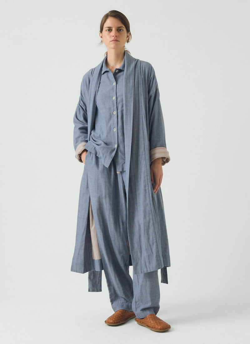 Soft Double Faced Cotton Gown | Blue Chambray