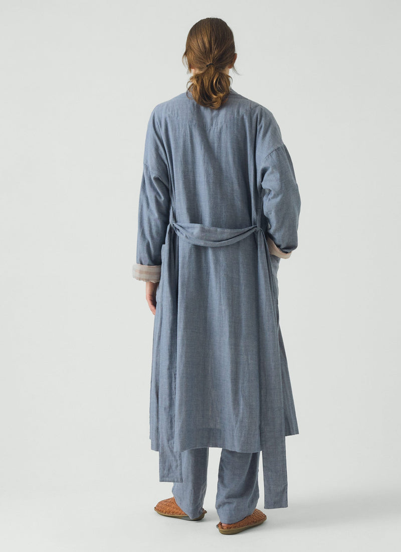 Soft Double Faced Cotton Gown | Blue Chambray