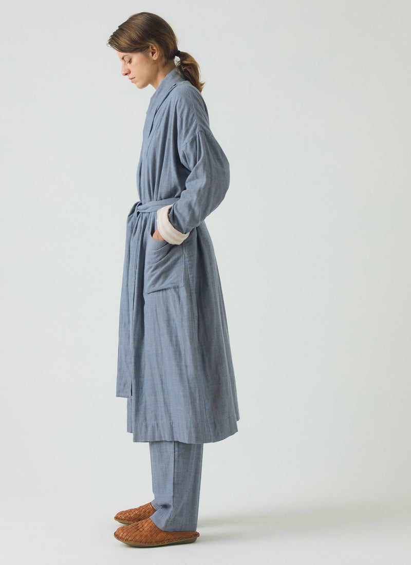 Soft Double Faced Cotton Gown | Blue Chambray