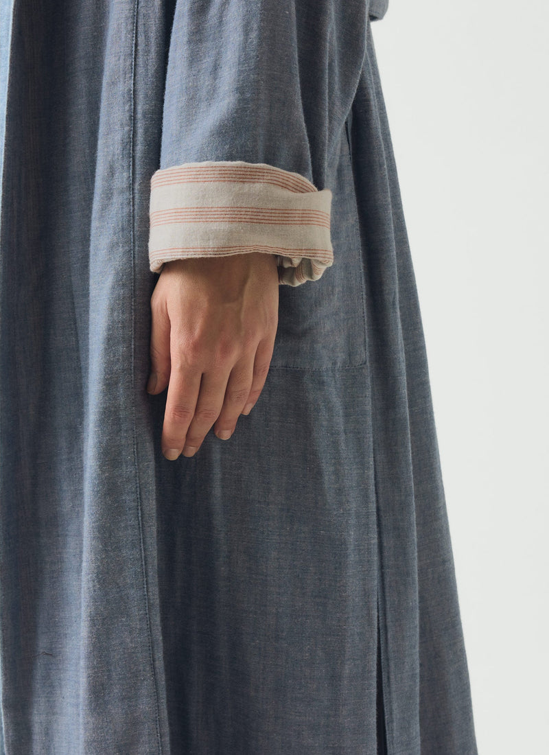 Soft Double Faced Cotton Gown | Blue Chambray