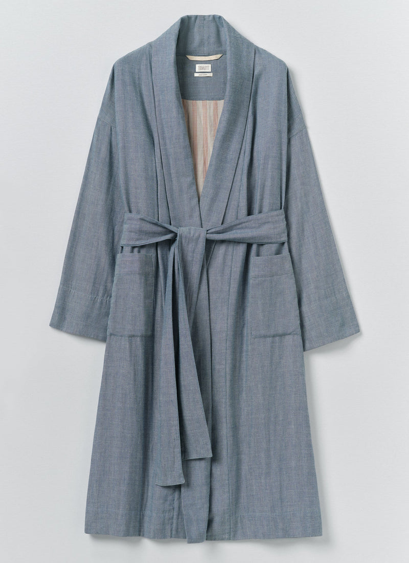 Soft Double Faced Cotton Gown | Blue Chambray