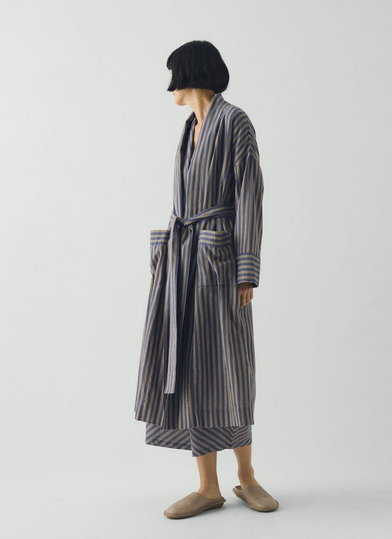 Awning Stripe Cotton Linen Gown | Catkin/Denim Blue