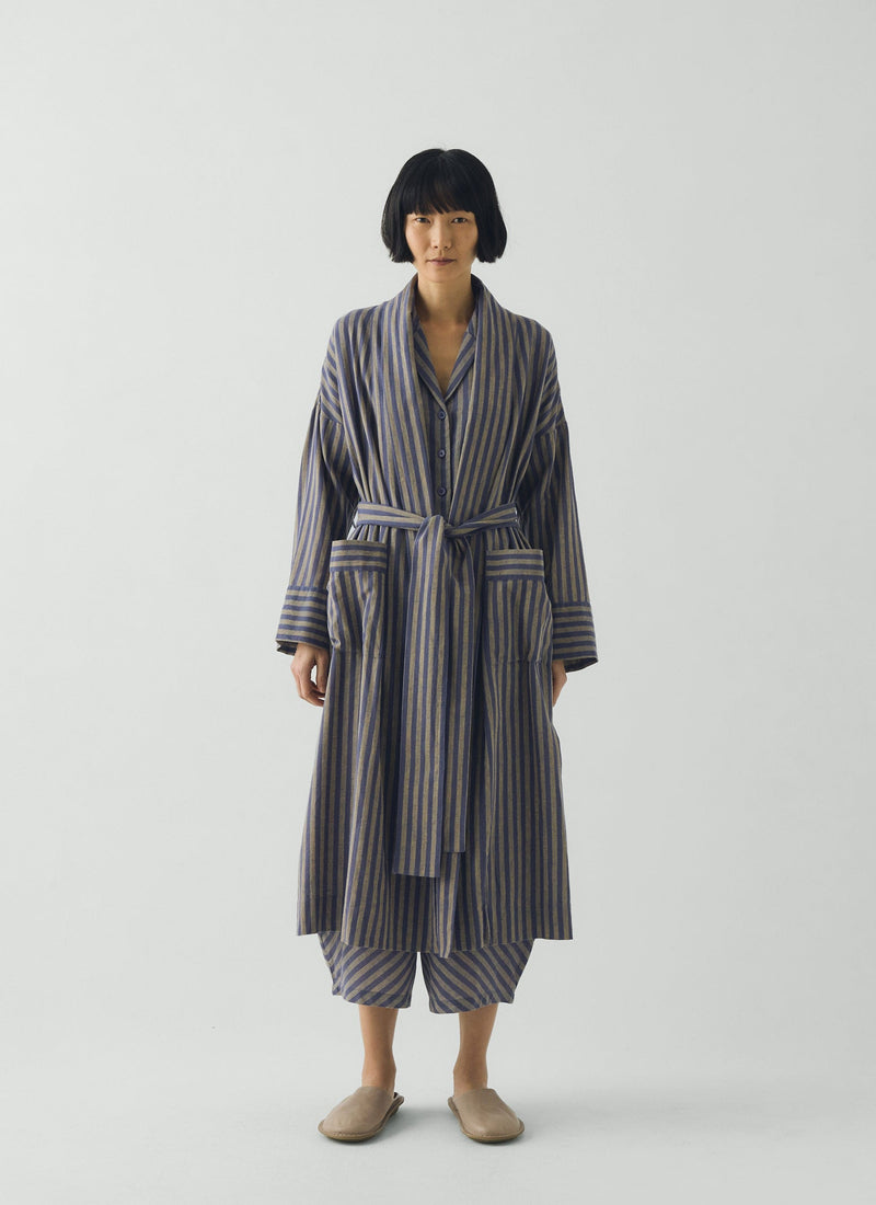 Awning Stripe Cotton Linen Gown | Catkin/Denim Blue