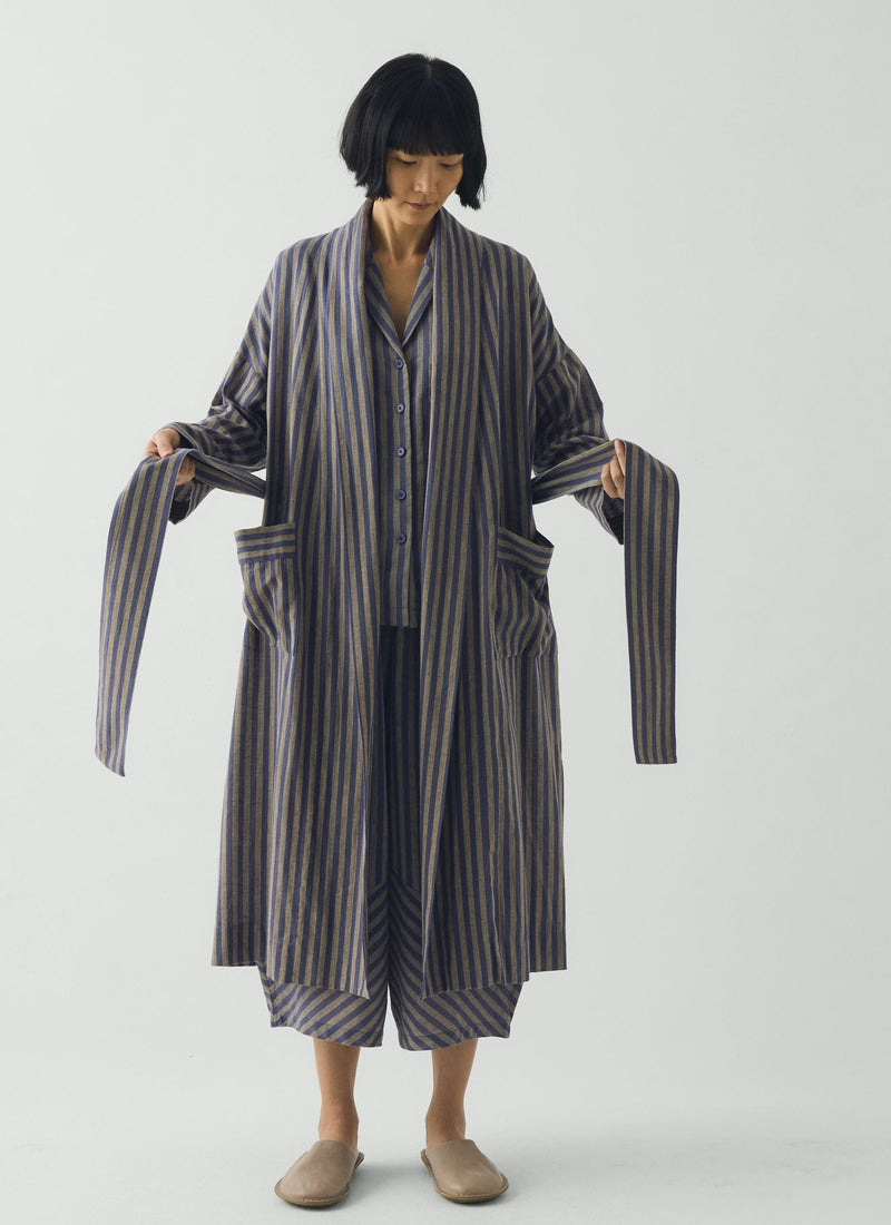 Awning Stripe Cotton Linen Gown | Catkin/Denim Blue