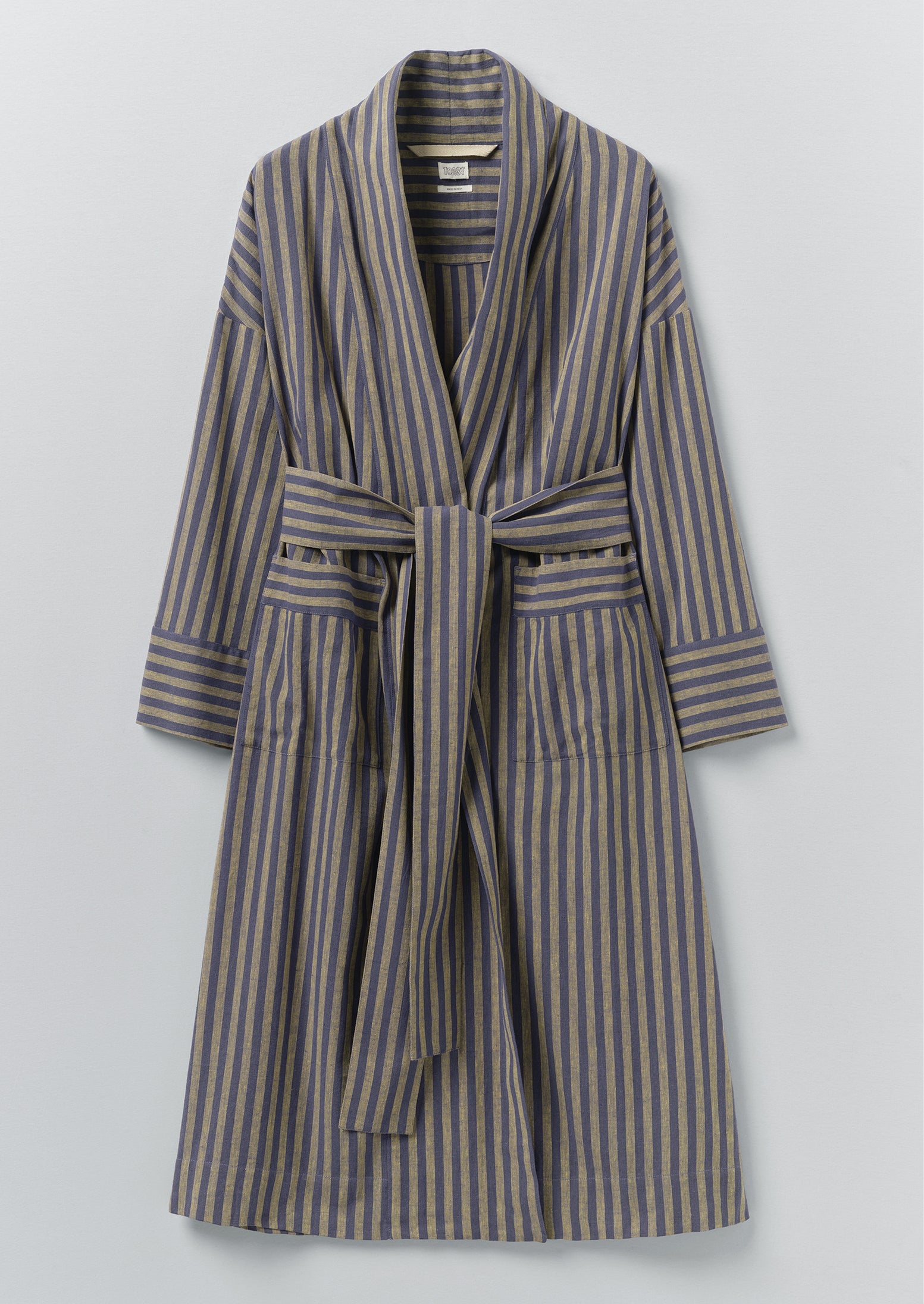 Awning Stripe Cotton Linen Gown | Catkin/Denim Blue