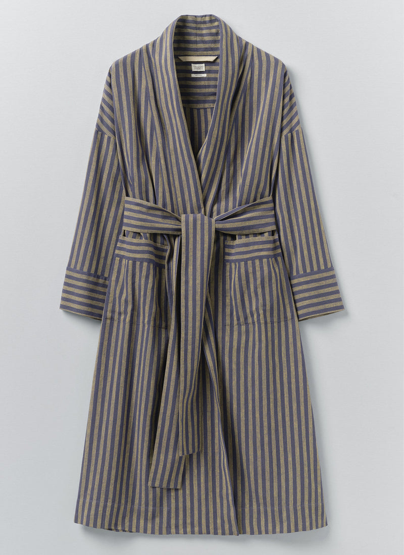 Awning Stripe Cotton Linen Gown | Catkin/Denim Blue