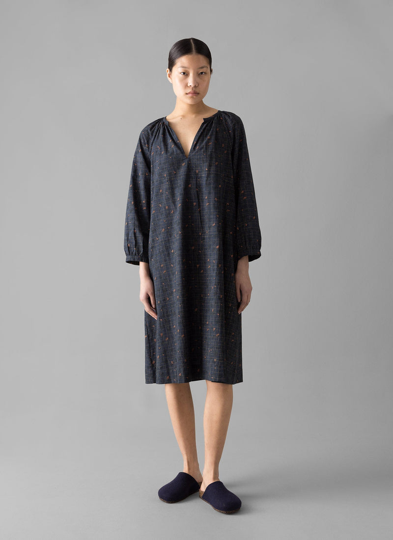 Trellis Floral Block Print Nightdress | Blueberry
