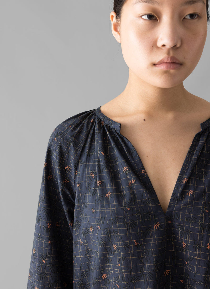 Trellis Floral Block Print Nightdress | Blueberry