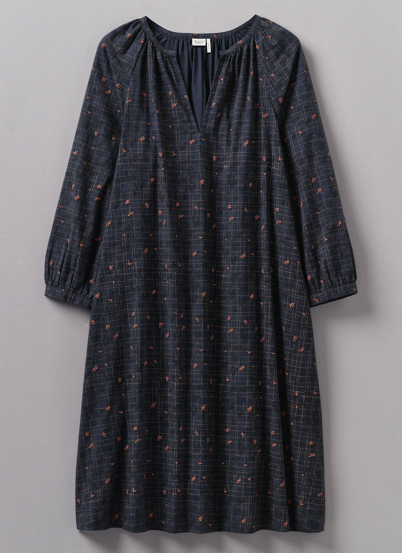 Trellis Floral Block Print Nightdress | Blueberry