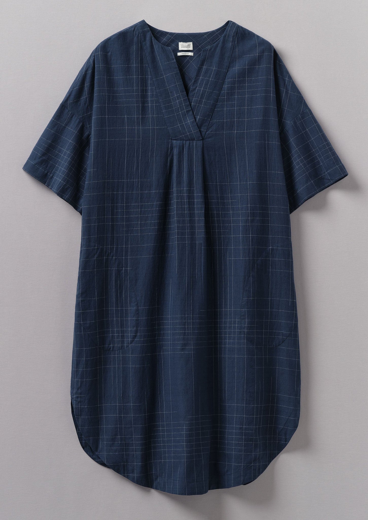 Hand Woven Sketched Check Nightdress | Twilight/Ecru