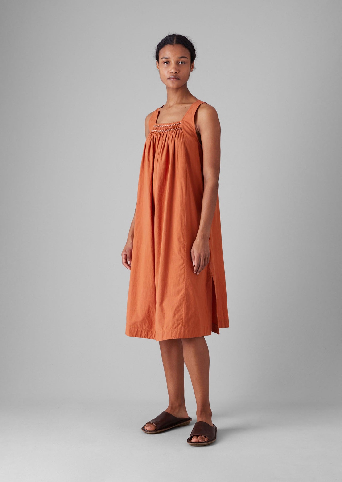 Smocked Cotton Poplin Nightdress | Coral