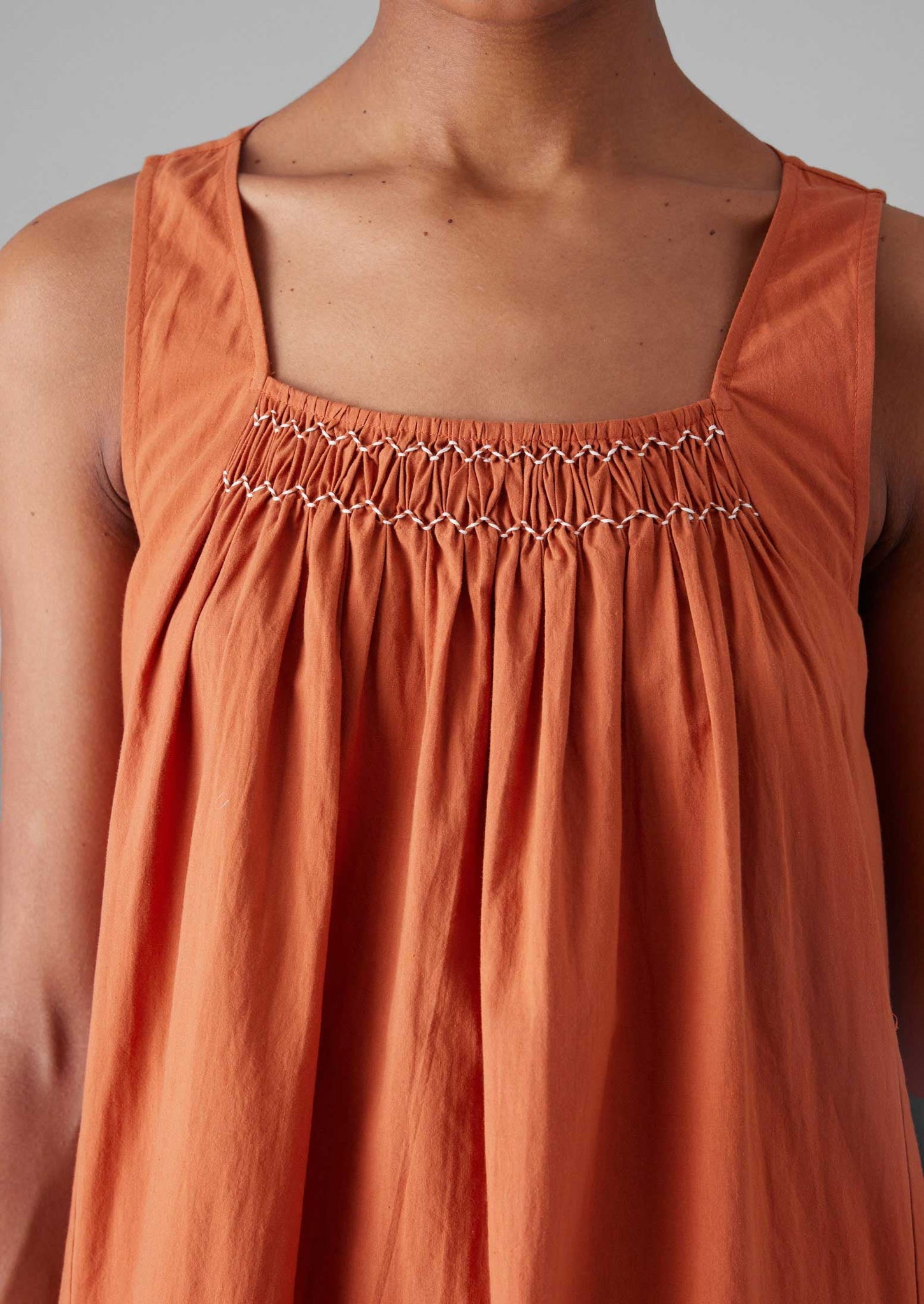 Smocked Cotton Poplin Nightdress | Coral