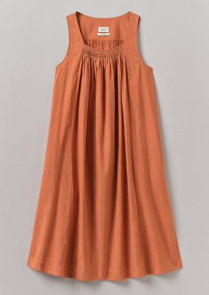 Smocked Cotton Poplin Nightdress | Coral
