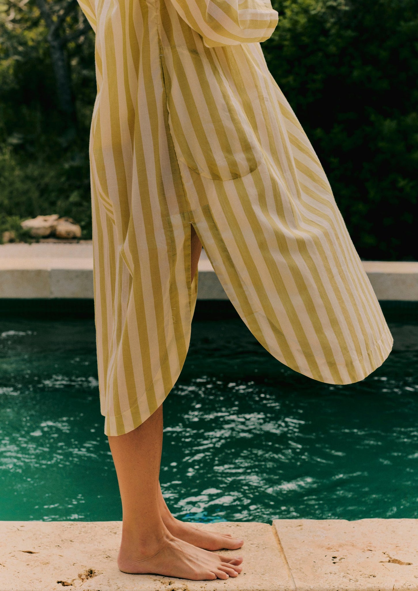 Canopy Stripe Organic Cotton Kaftan | Ecru/Washed Lime