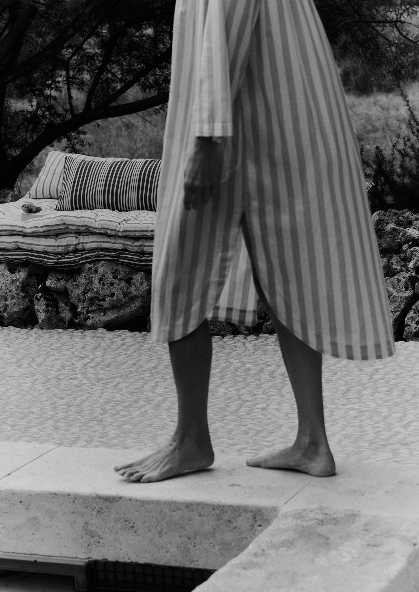 Canopy Stripe Organic Cotton Kaftan | Ecru/Washed Lime