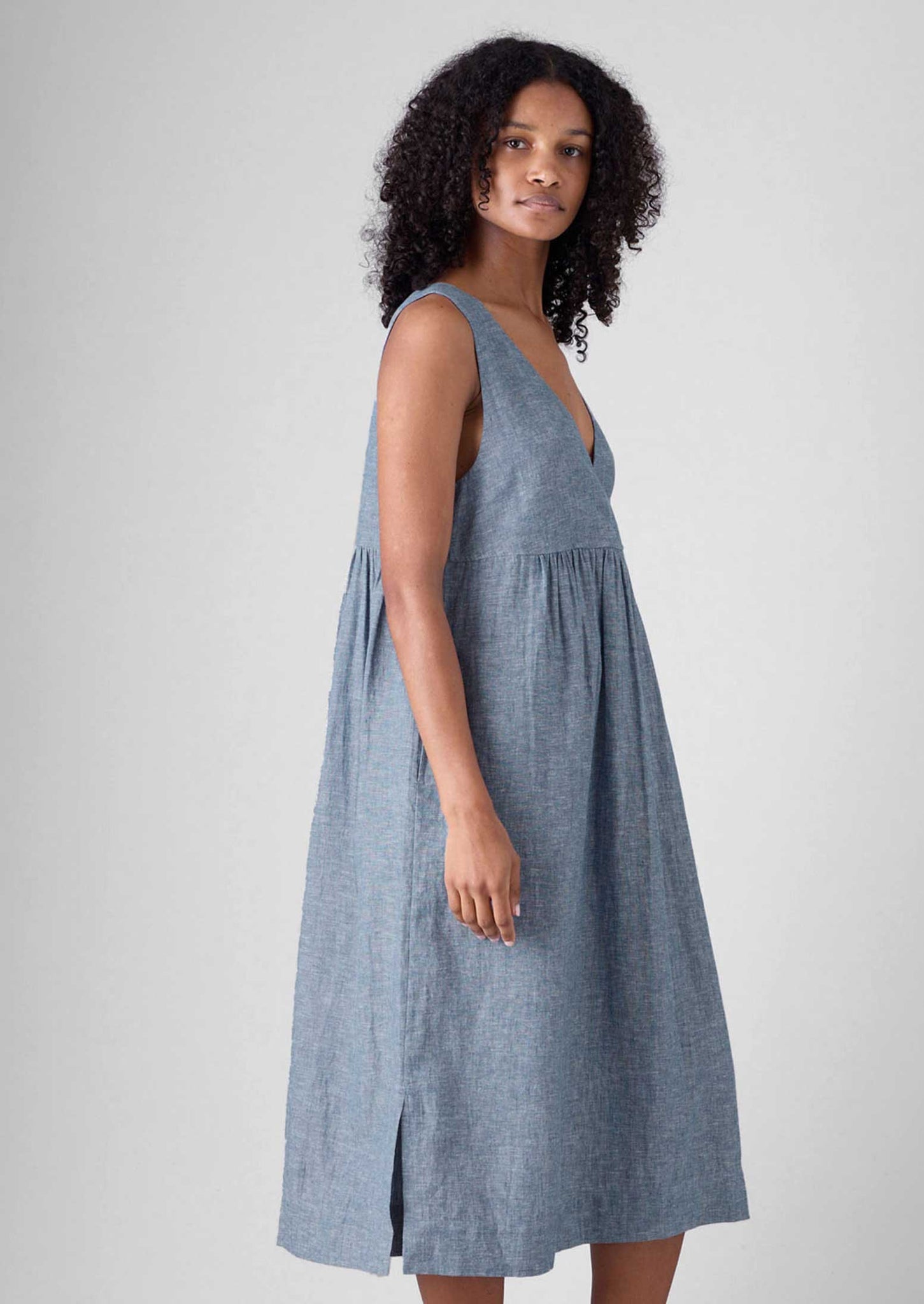 Lightweight Linen Cotton Lounge Dress | Dusty Blue