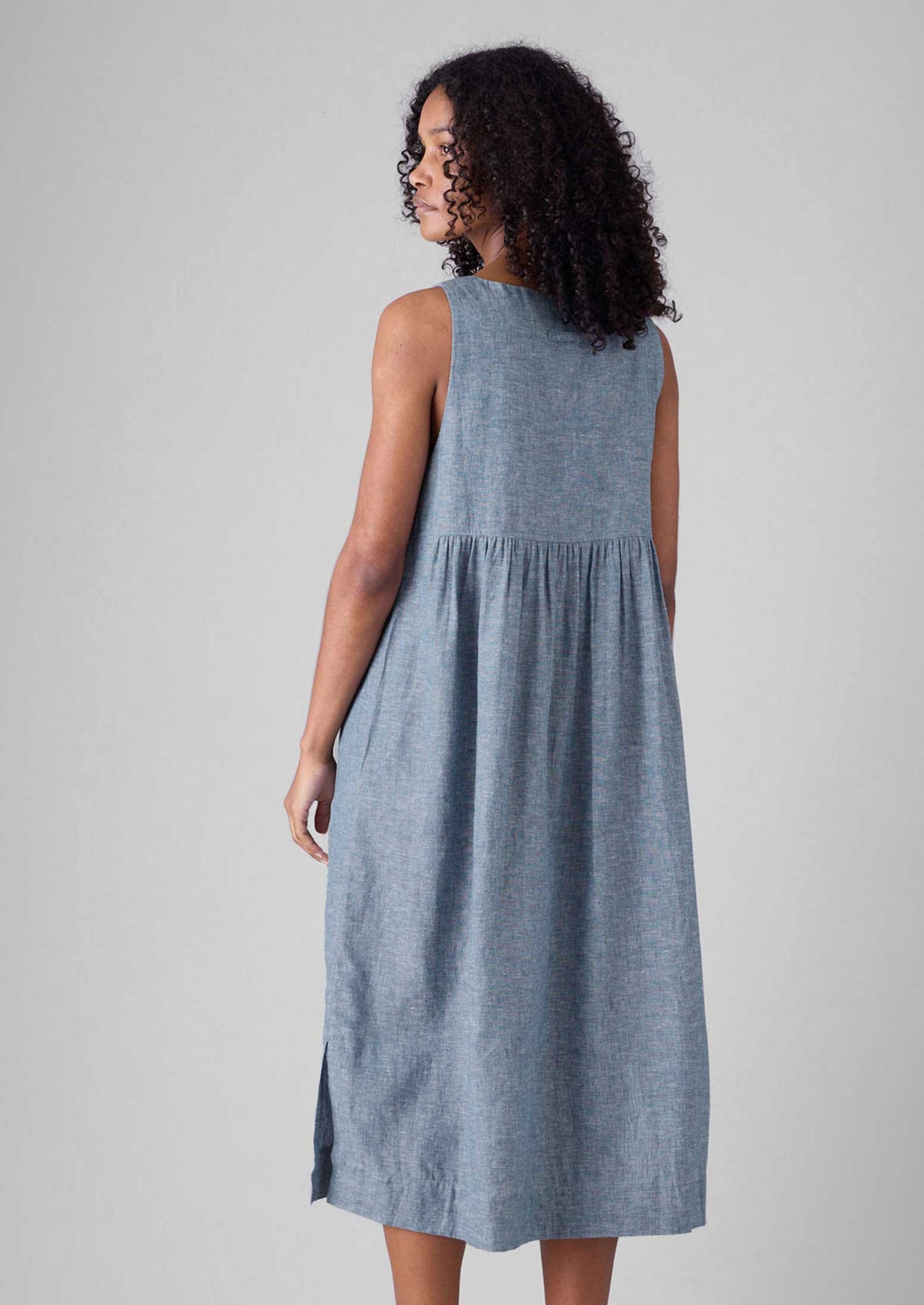 Lightweight Linen Cotton Lounge Dress | Dusty Blue