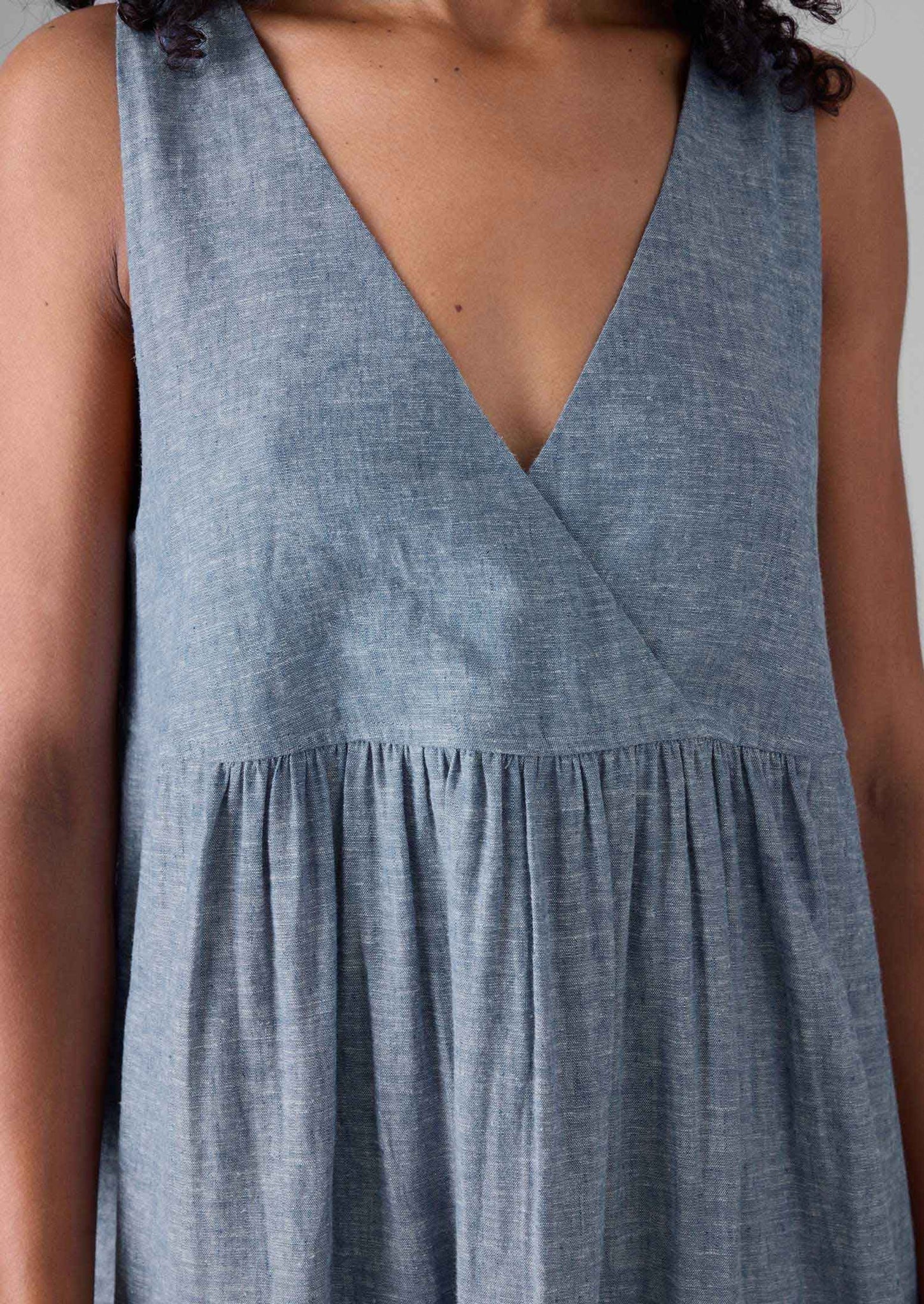 Lightweight Linen Cotton Lounge Dress | Dusty Blue