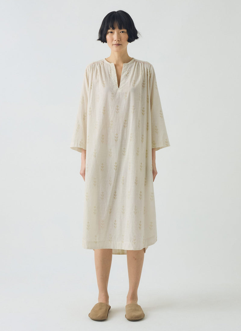 Etched Sprig Print Kaftan | Ecru/Citrine