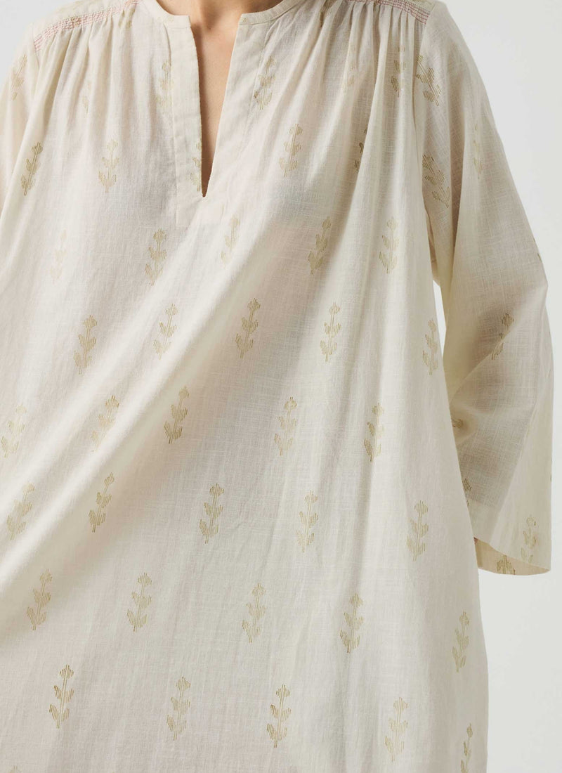 Etched Sprig Print Kaftan | Ecru/Citrine
