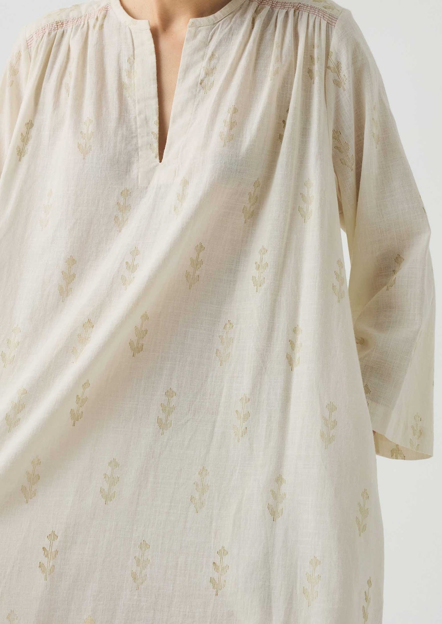 Etched Sprig Print Kaftan | Ecru/Citrine