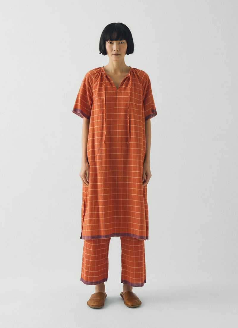 Bistrot Check Cotton Kaftan | Papaya