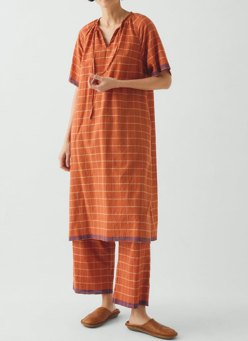 Bistrot Check Cotton Kaftan | Papaya