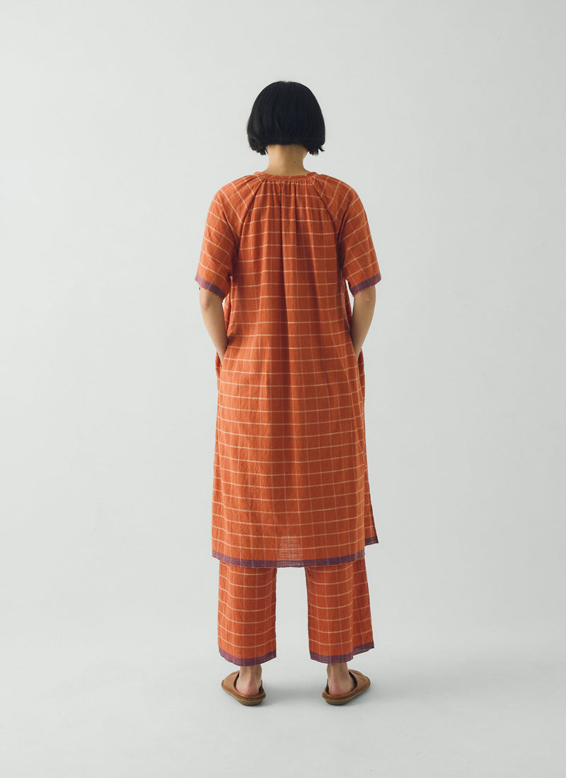 Bistrot Check Cotton Kaftan | Papaya