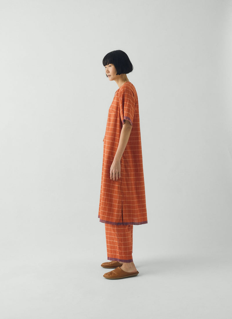 Bistrot Check Cotton Kaftan | Papaya