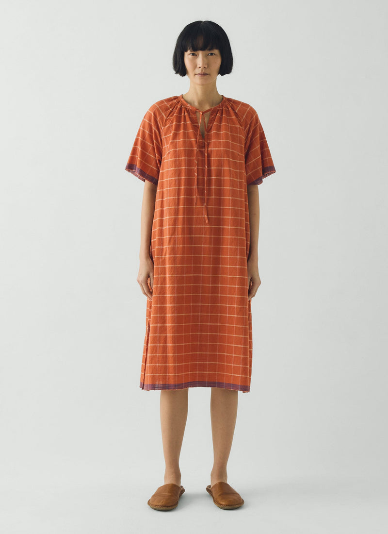 Bistrot Check Cotton Kaftan | Papaya