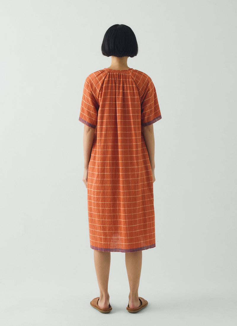 Bistrot Check Cotton Kaftan | Papaya