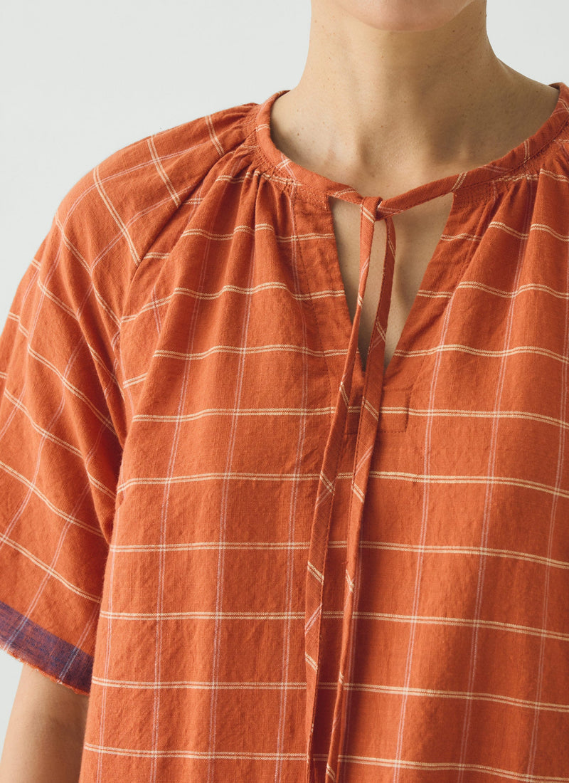 Bistrot Check Cotton Kaftan | Papaya