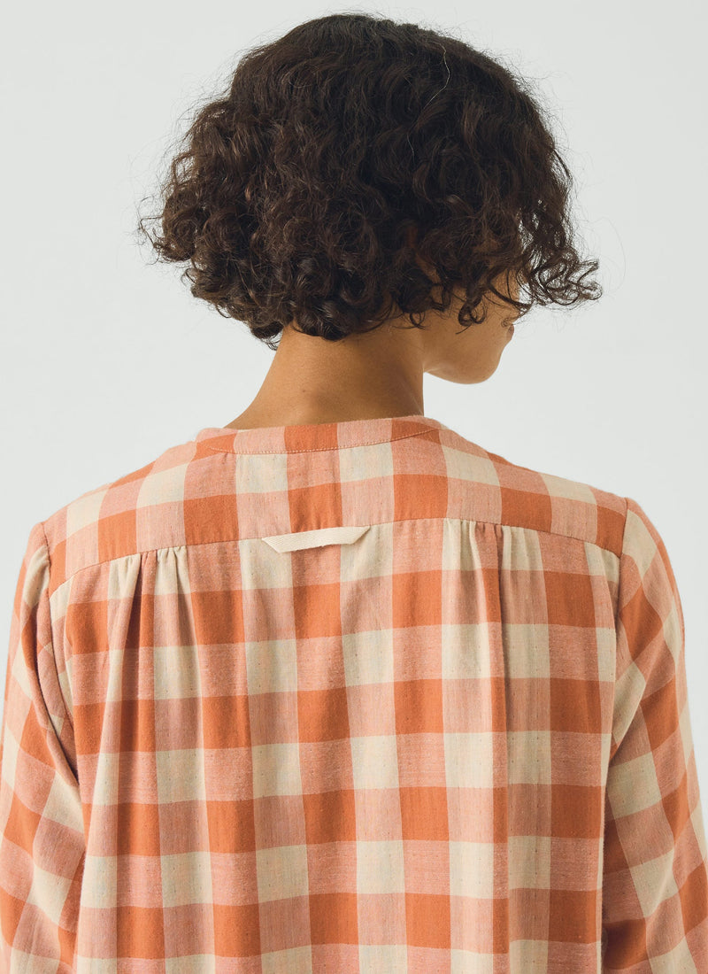 Gingham Faced Cotton Nightdress | Coral/Sky Blue