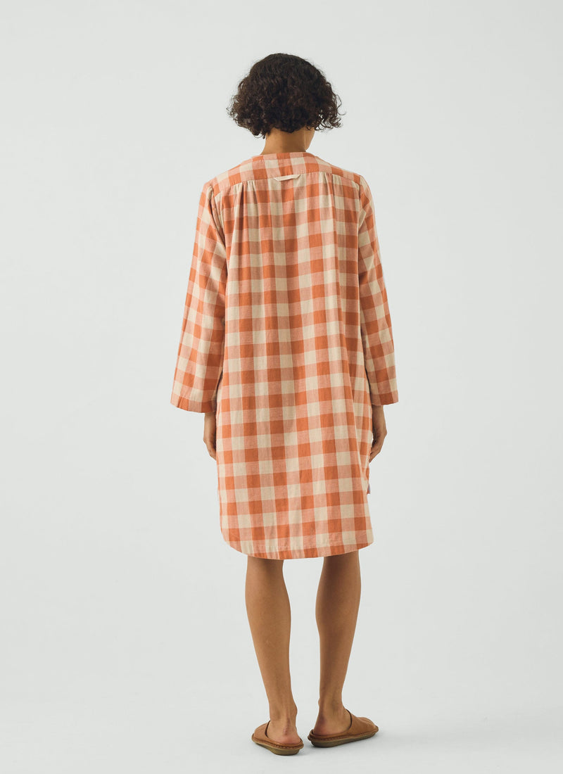 Gingham Faced Cotton Nightdress | Coral/Sky Blue