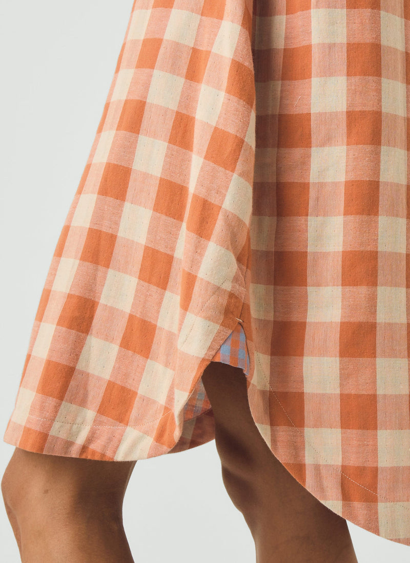 Gingham Faced Cotton Nightdress | Coral/Sky Blue