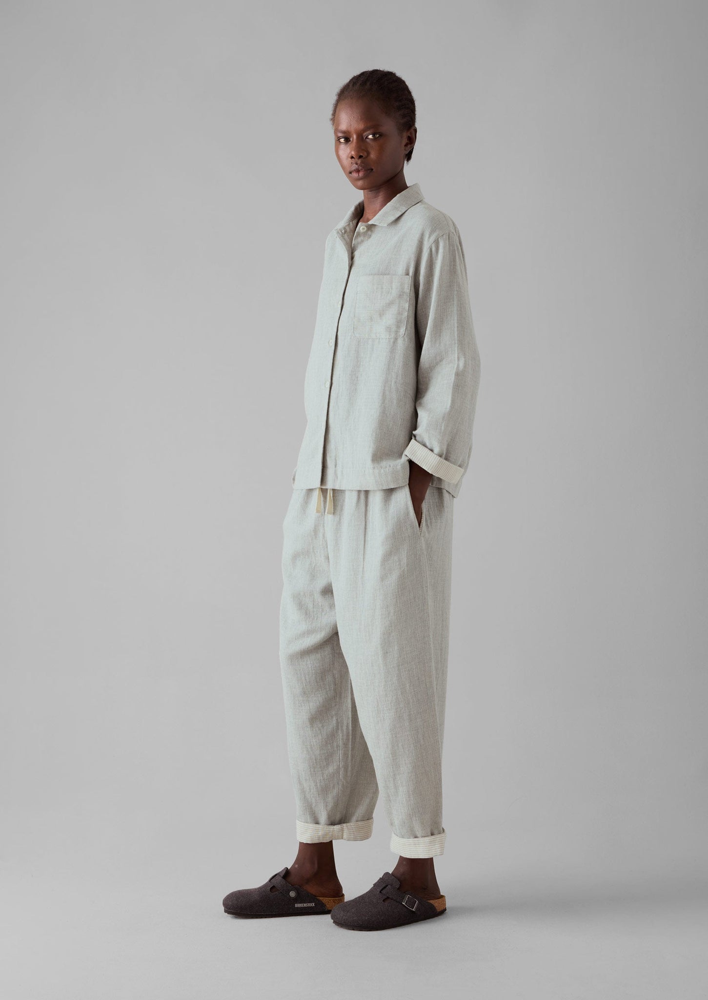 Soft Double Faced Cotton Pyjamas | Grey Melange/Soft Clay