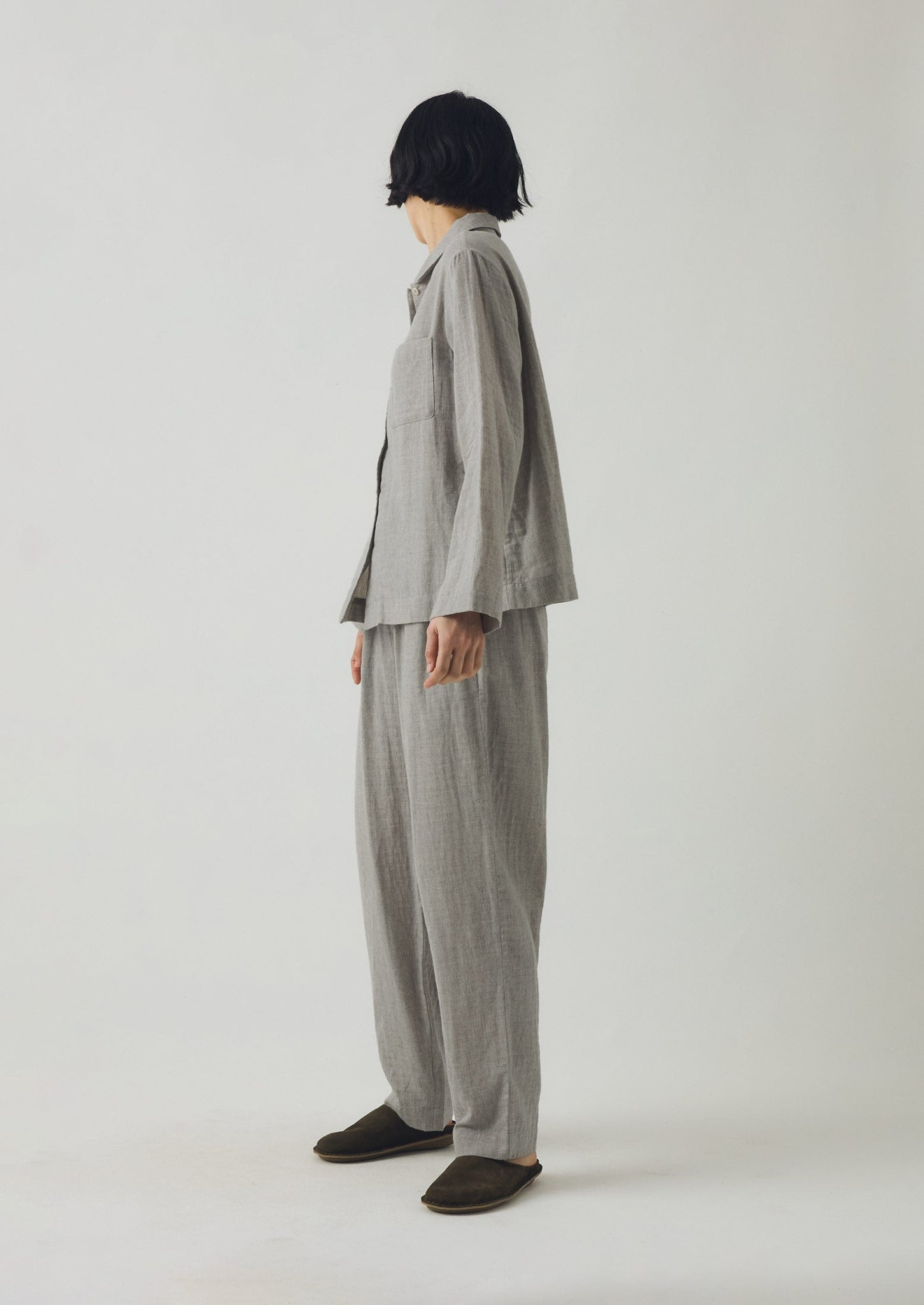 Soft Double Faced Cotton Pyjamas | Grey Melange/Soft Clay