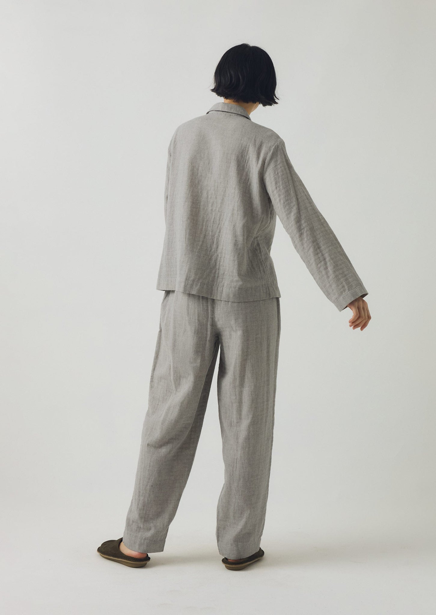 Soft Double Faced Cotton Pyjamas | Grey Melange/Soft Clay