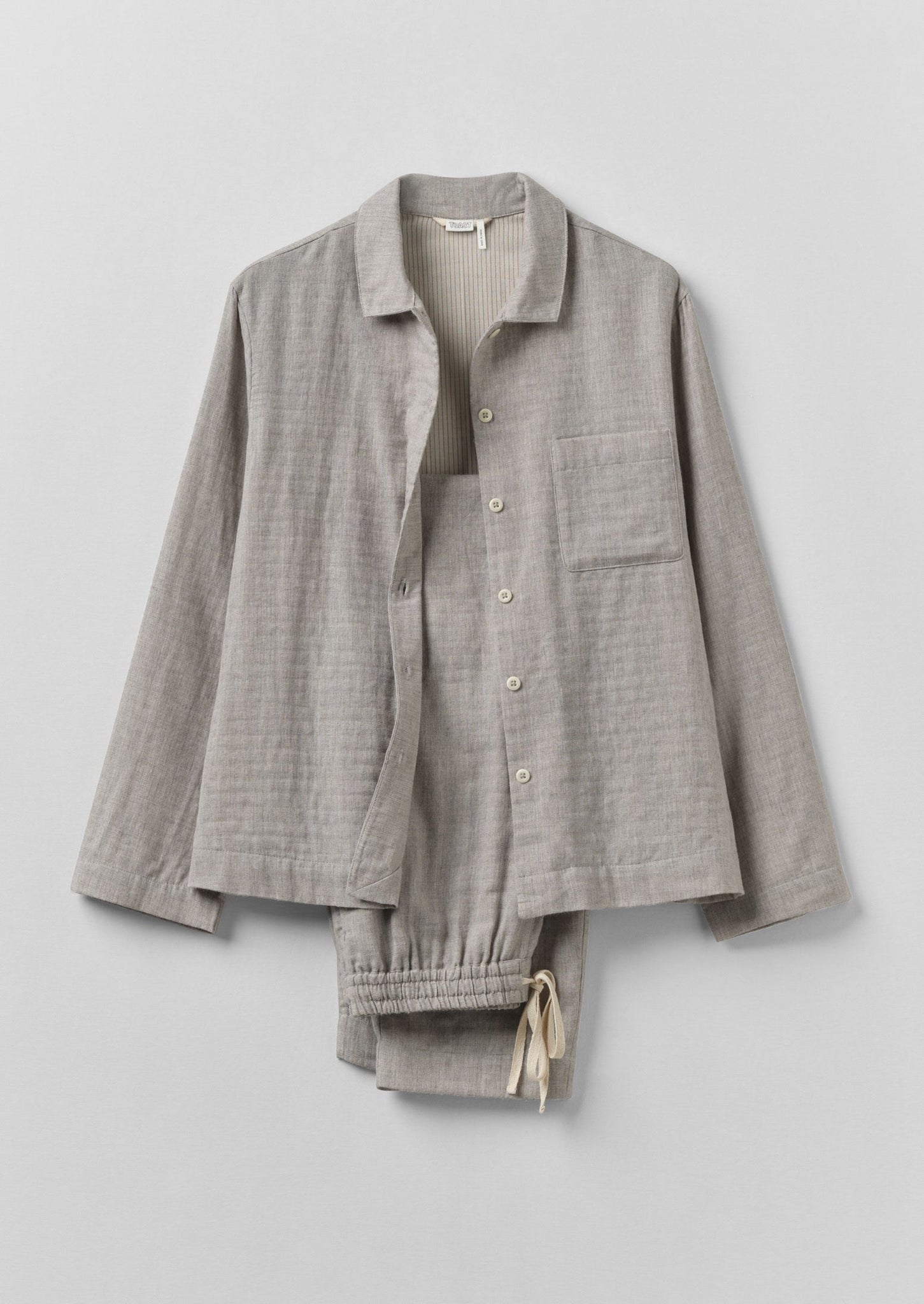 Soft Double Faced Cotton Pyjamas | Grey Melange/Soft Clay