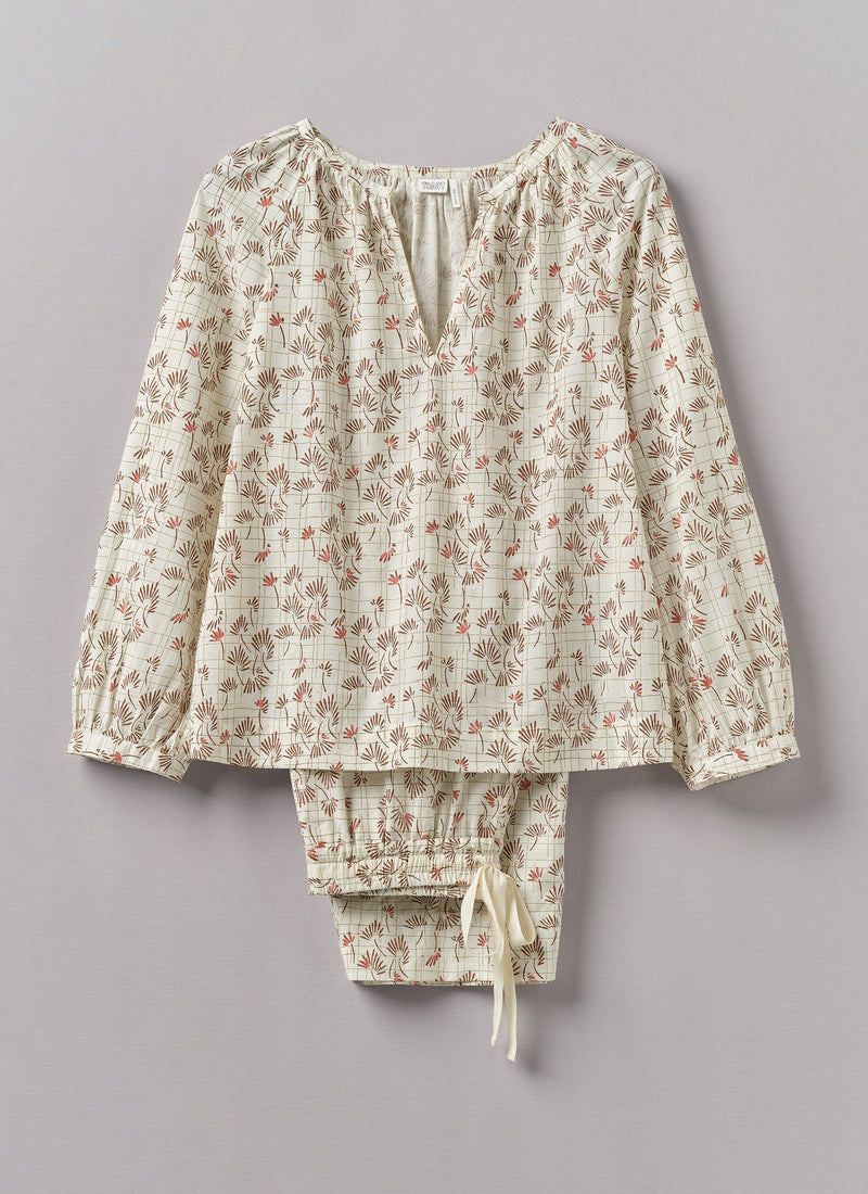 Trellis Floral Block Print Pyjamas | Ecru