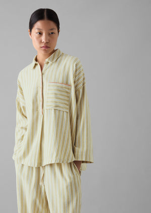 Nova Stripe Flannel Pyjamas | Ecru/Celery