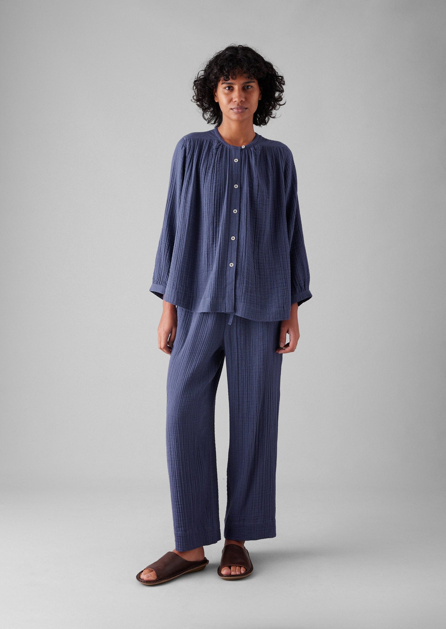 Crinkle Cotton Pyjamas | Shadow Blue