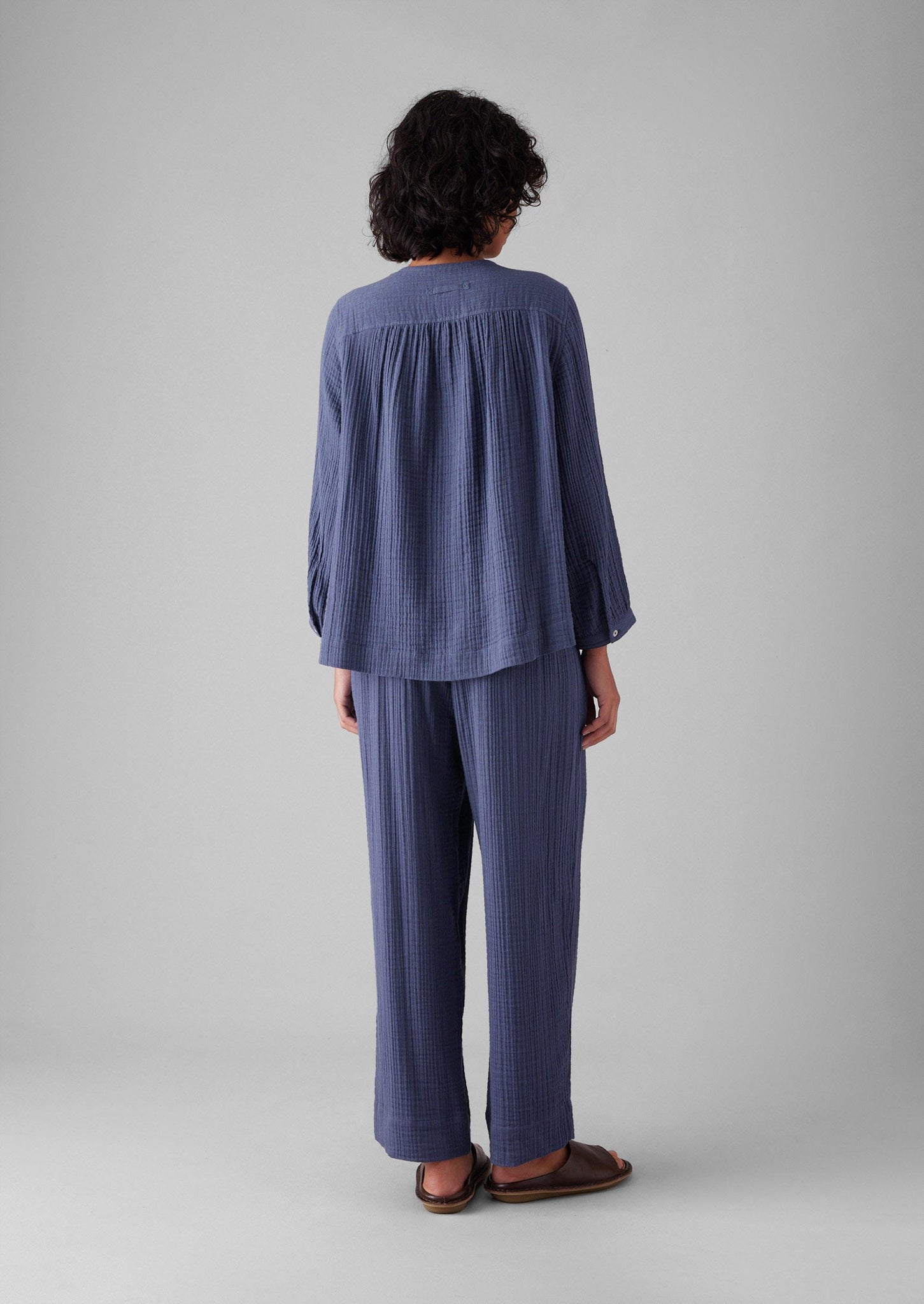 Crinkle Cotton Pyjamas | Shadow Blue