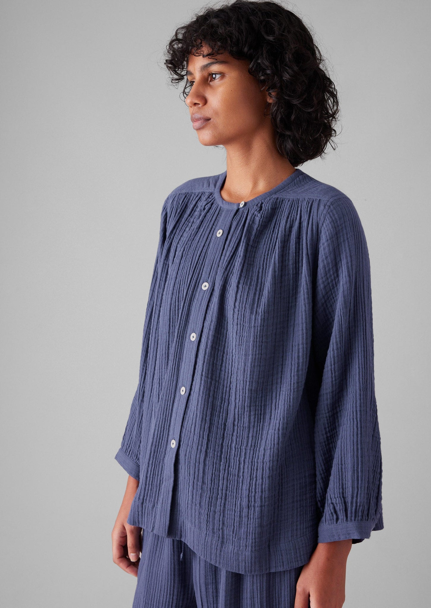Crinkle Cotton Pyjamas | Shadow Blue