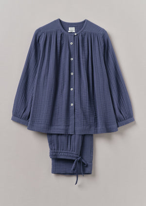 Crinkle Cotton Pyjamas | Shadow Blue