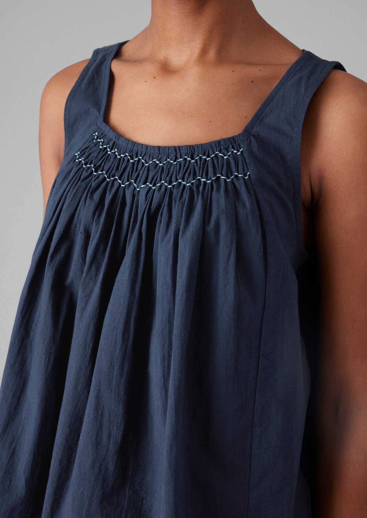 Smocked Cotton Poplin Pyjamas | Midnight