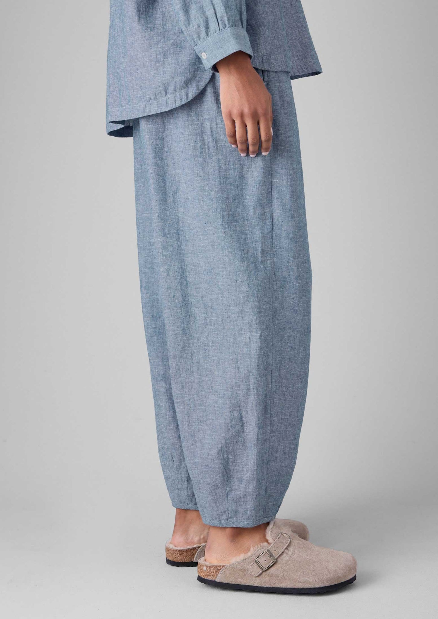 Lightweight Linen Cotton Balloon Trousers | Dusty Blue