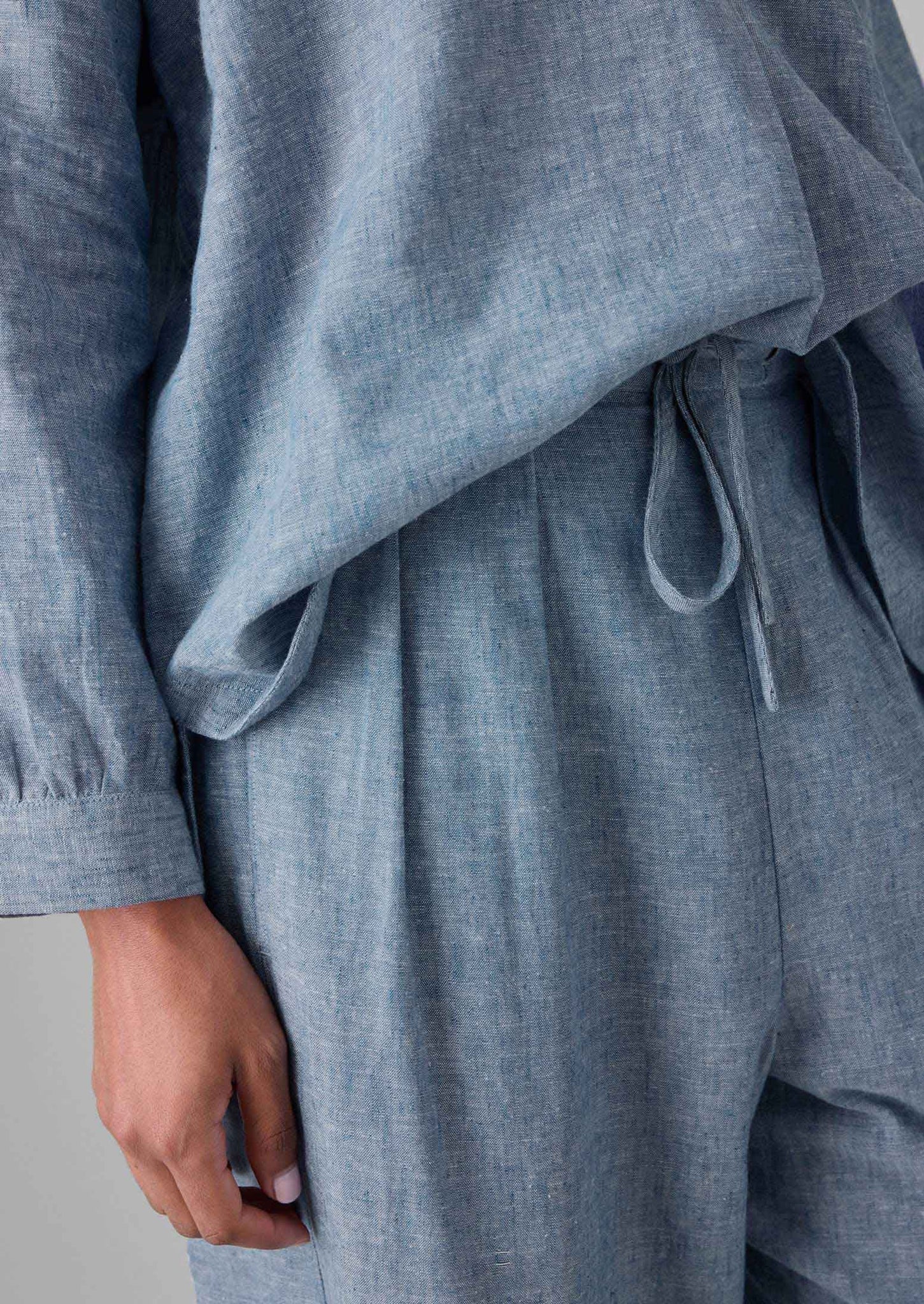 Lightweight Linen Cotton Balloon Trousers | Dusty Blue