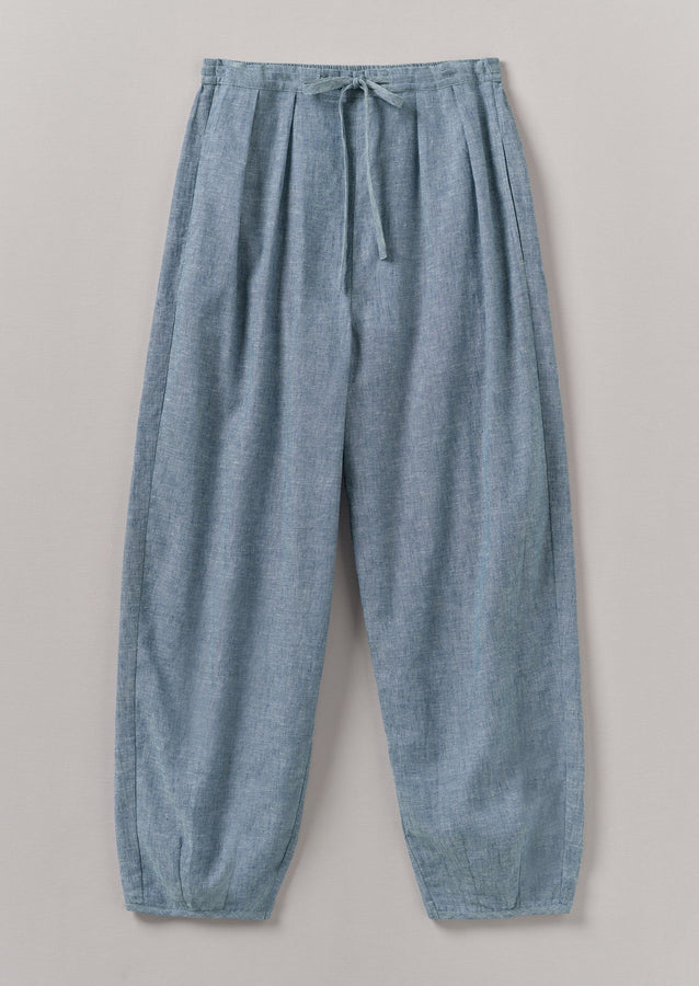 Lightweight Linen Cotton Balloon Trousers | Dusty Blue