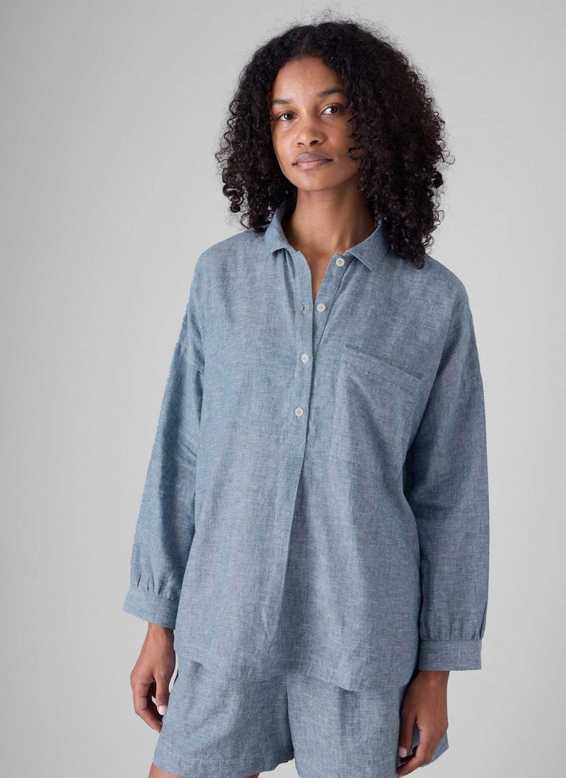Lightweight Linen Cotton Lounge Top | Dusty Blue